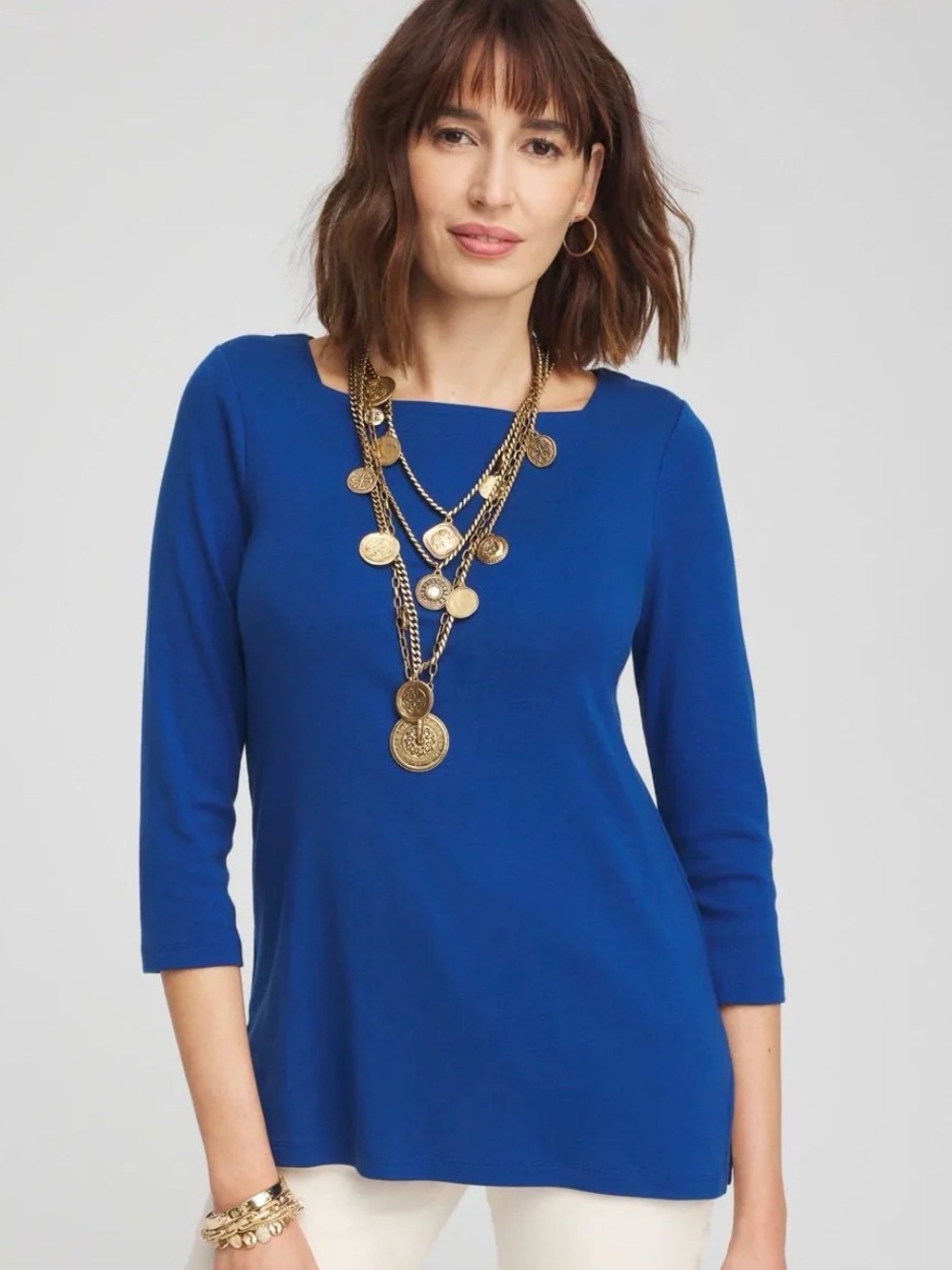 $49.50 Chicos Royal Blue v Neck 3/4 Sleeve Top M